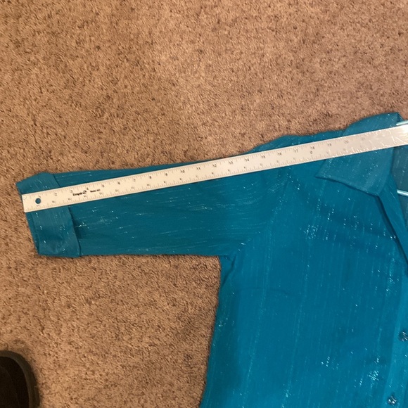 Women’s 80’s Vintage Turquoise w/Silver pinstriped button down Sz L, EUC, Pretty - Picture 12 of 12